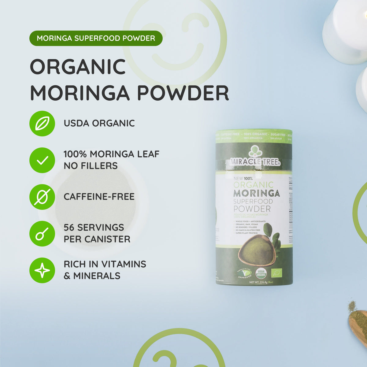 Organic Moringa Powder - 8oz Canister